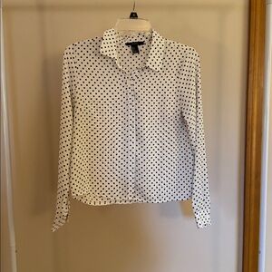Forever 21 White and Black Polka Dot Button Up Blouse